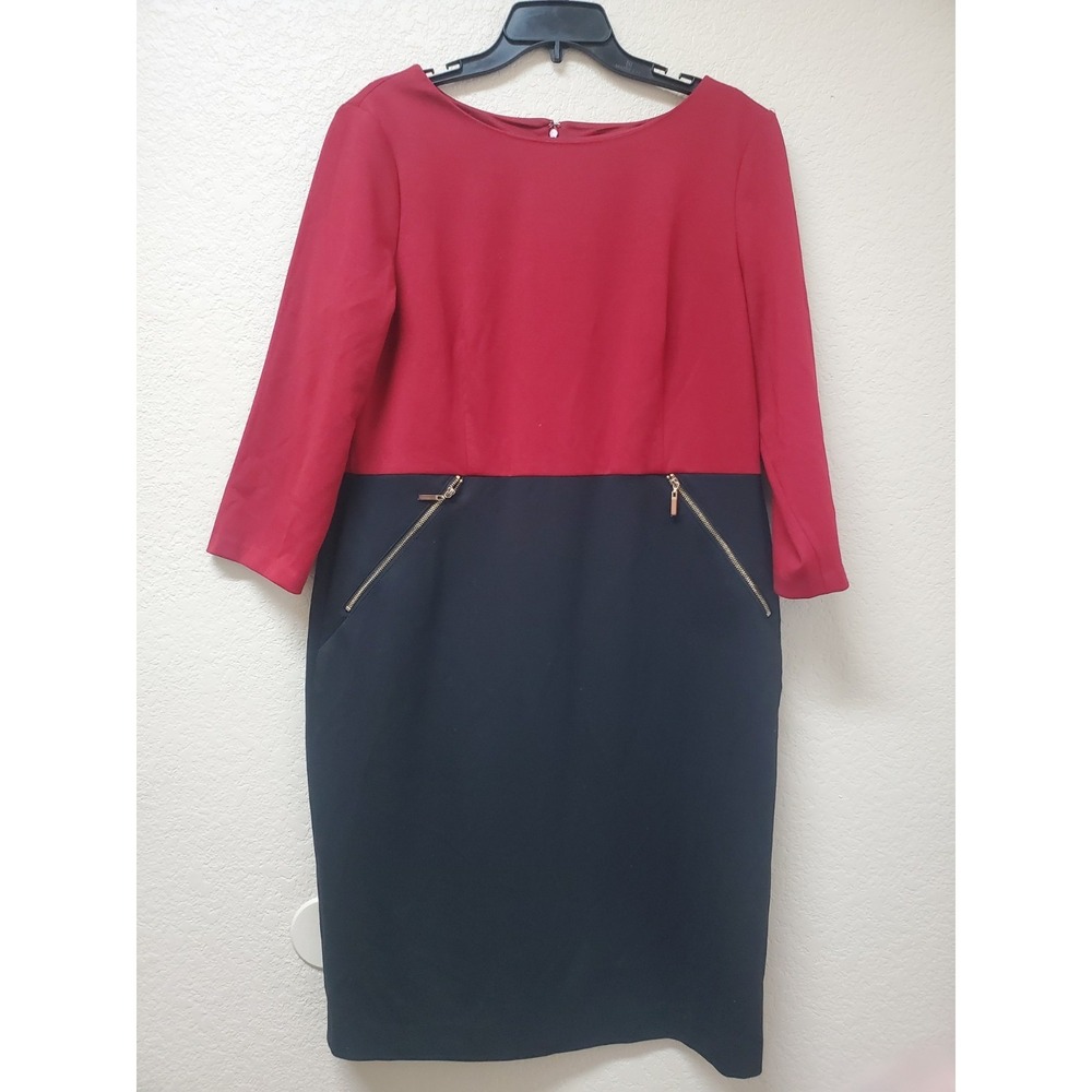 Evan-Picone Black Label Red/Burgundy & Black Colorblock Executive Dress Size 16